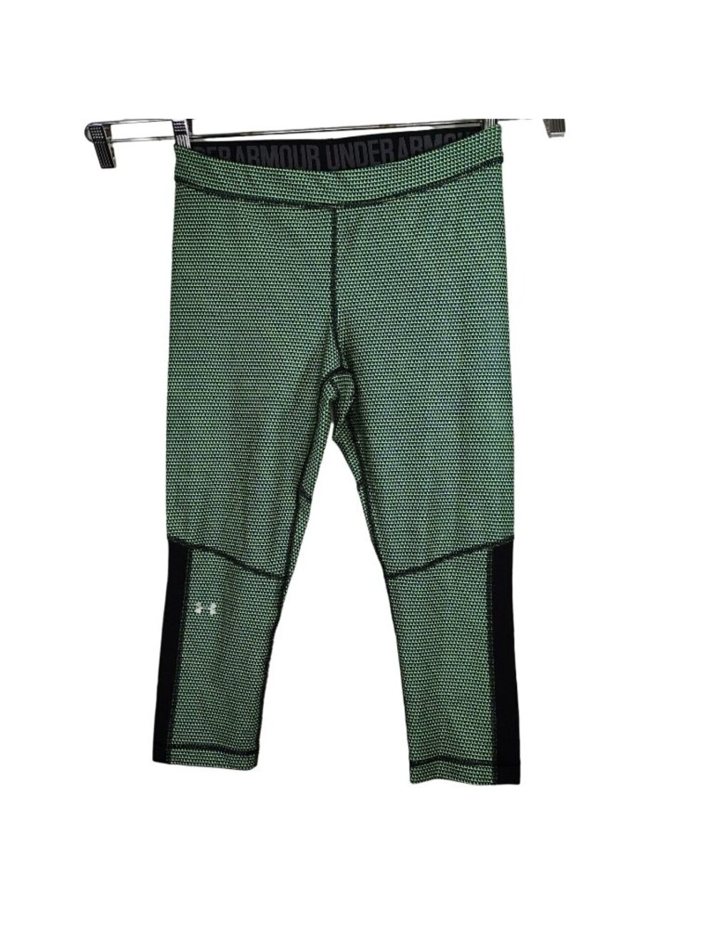 Under Armour Heat Gear Green Blue Print Cropped Leggings Women Size L 1302131
